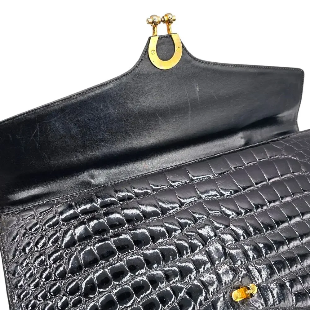 Bally International Black Crocodile Skin Briefcase Bag Vintage Made in Italy